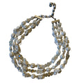 White Glass and Crystal Flower and Bead Triple Strand Necklace circa 1950s