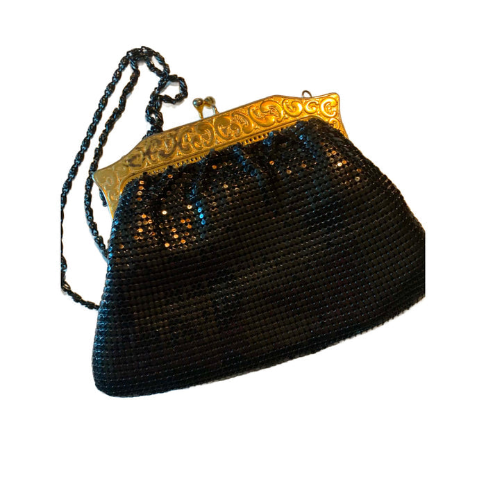 Whiting and Davis Style Black Metal Mesh Evening Bag circa 1940s