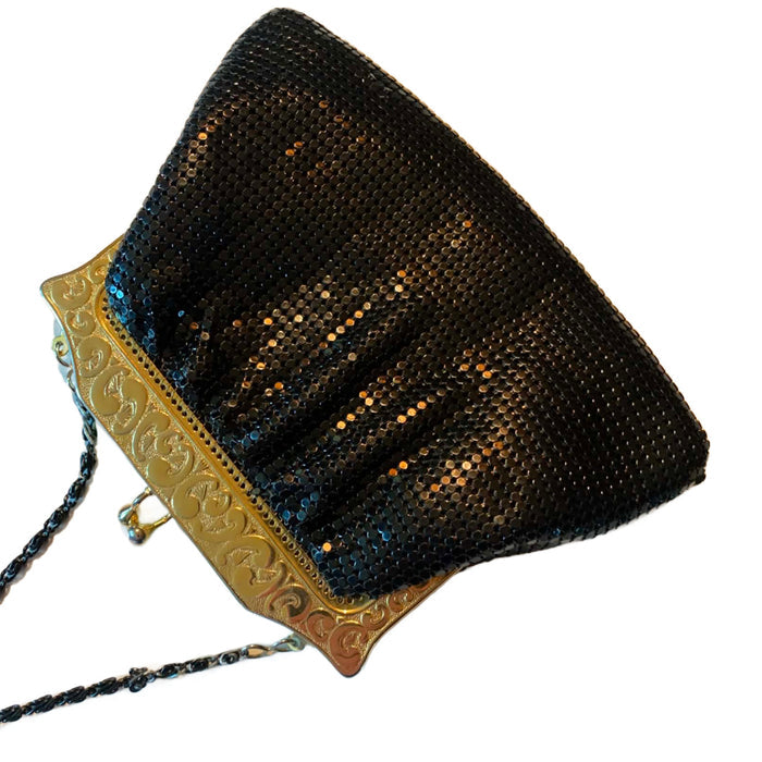 Whiting and Davis Style Black Metal Mesh Evening Bag circa 1940s