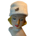 Winter Whit Faux Fur Fez Style Hat with Rhinestones circa 1960s