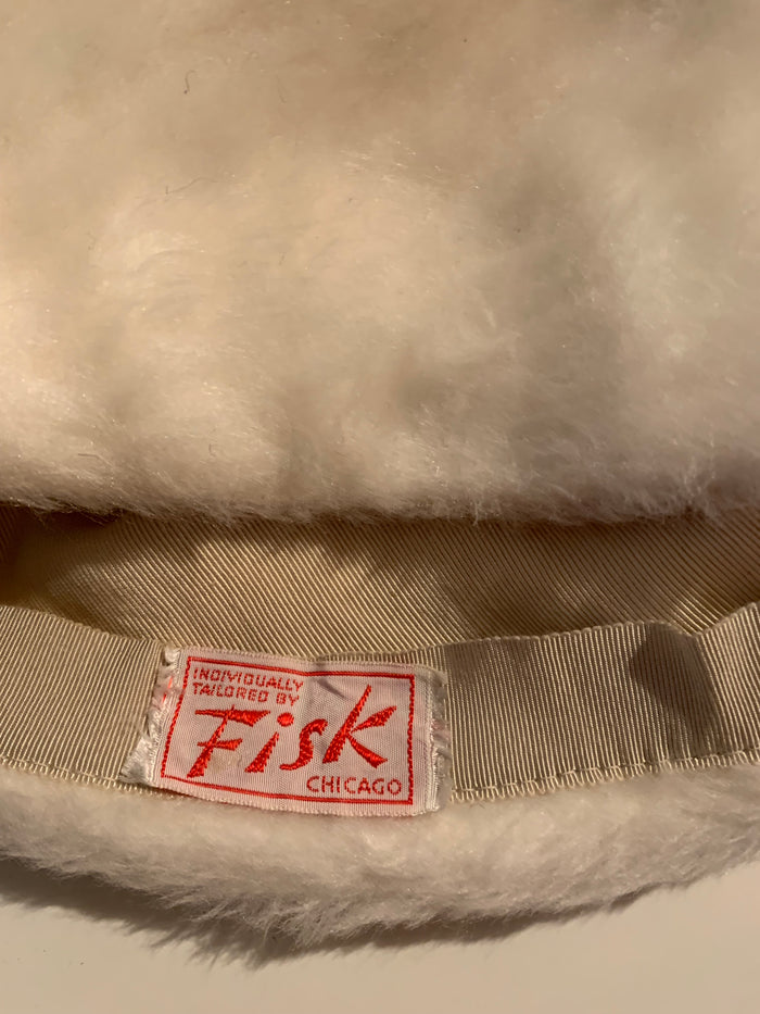 Winter Whit Faux Fur Fez Style Hat with Rhinestones circa 1960s