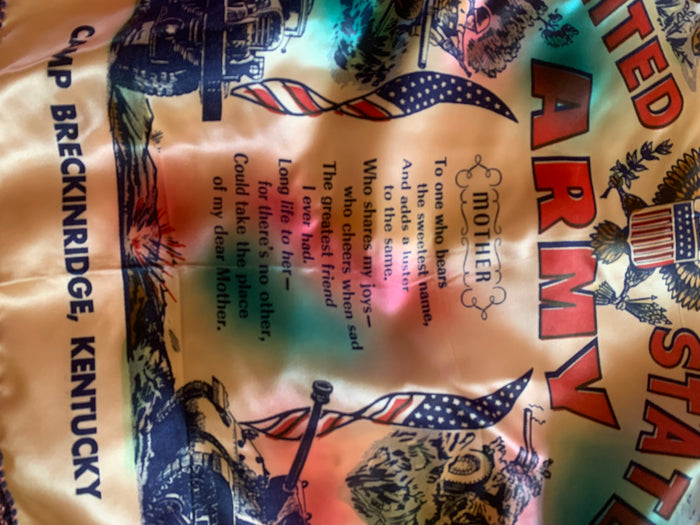 WWII US Army Pink Fringed Pillow Case Poem for Mother circa 1940s